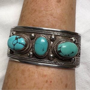 Exquisite Sterling Silver and Turquoise Cuff Bracelet